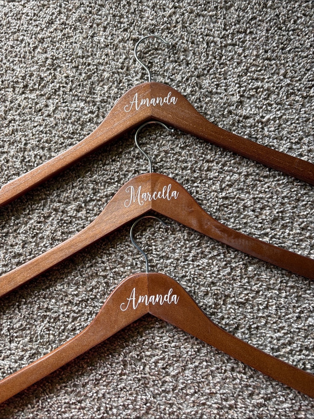 Personalized Wooden Hangers with Script Name for bridal party - Brown wood